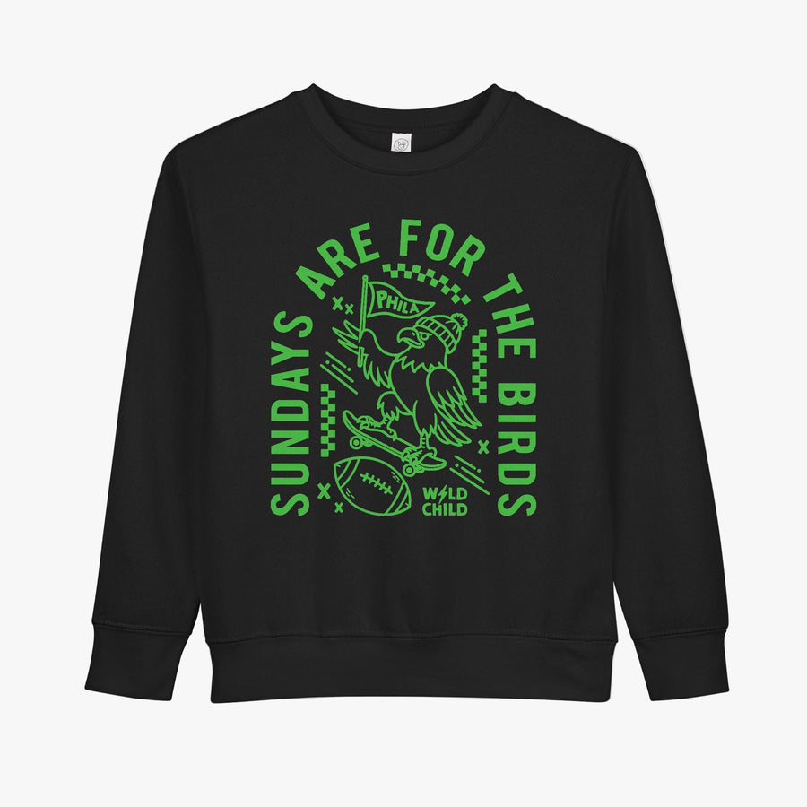 Toddler Kelly Green Sundays Are For the Birds Crewneck